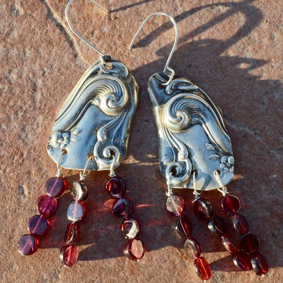 Antique Obsessions Jewelry - Antique Sterling Silver Garnet Earrings Gemstone